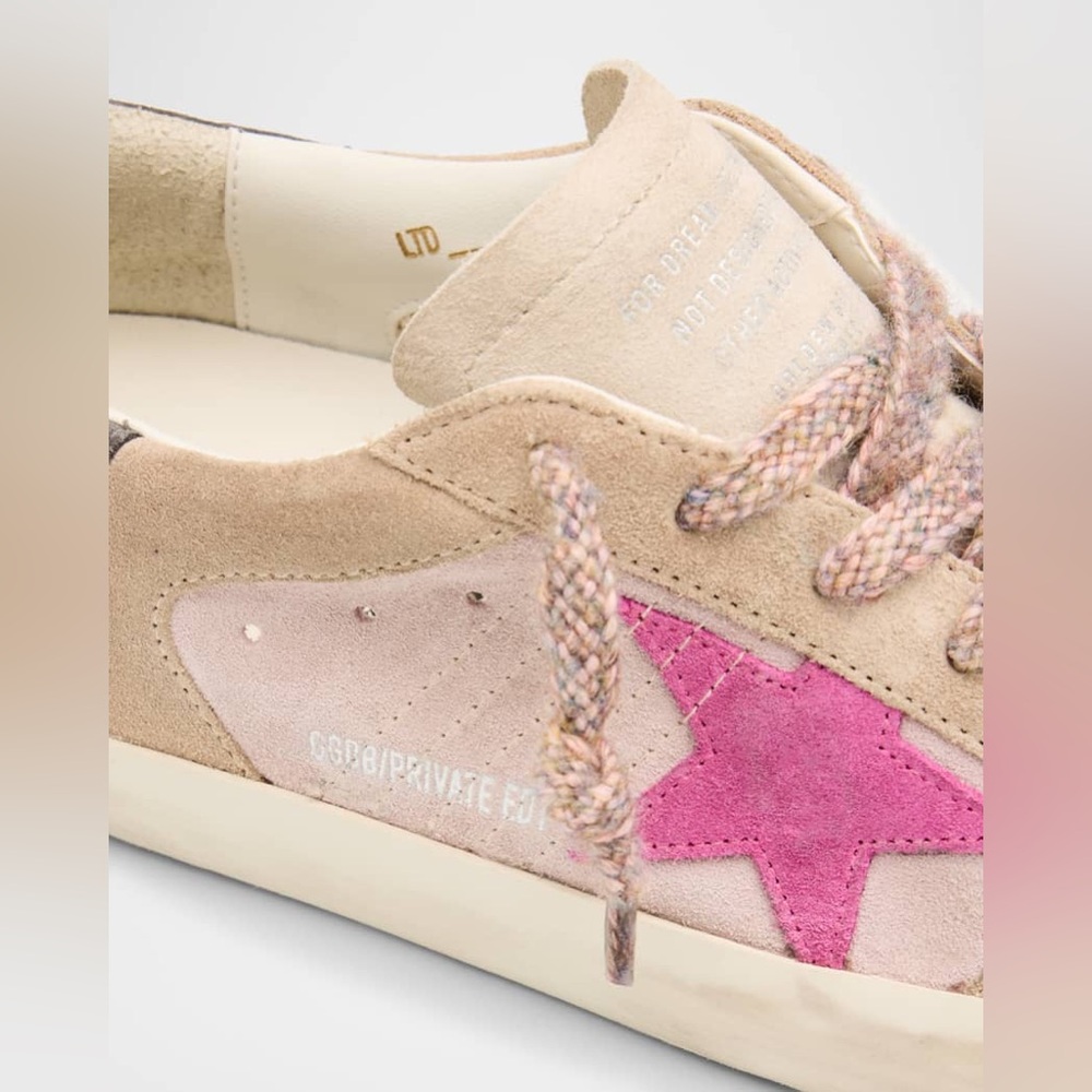 Golden Goose Beige Suede Sneakers with Pink Star Accent - Picture 5 of 6